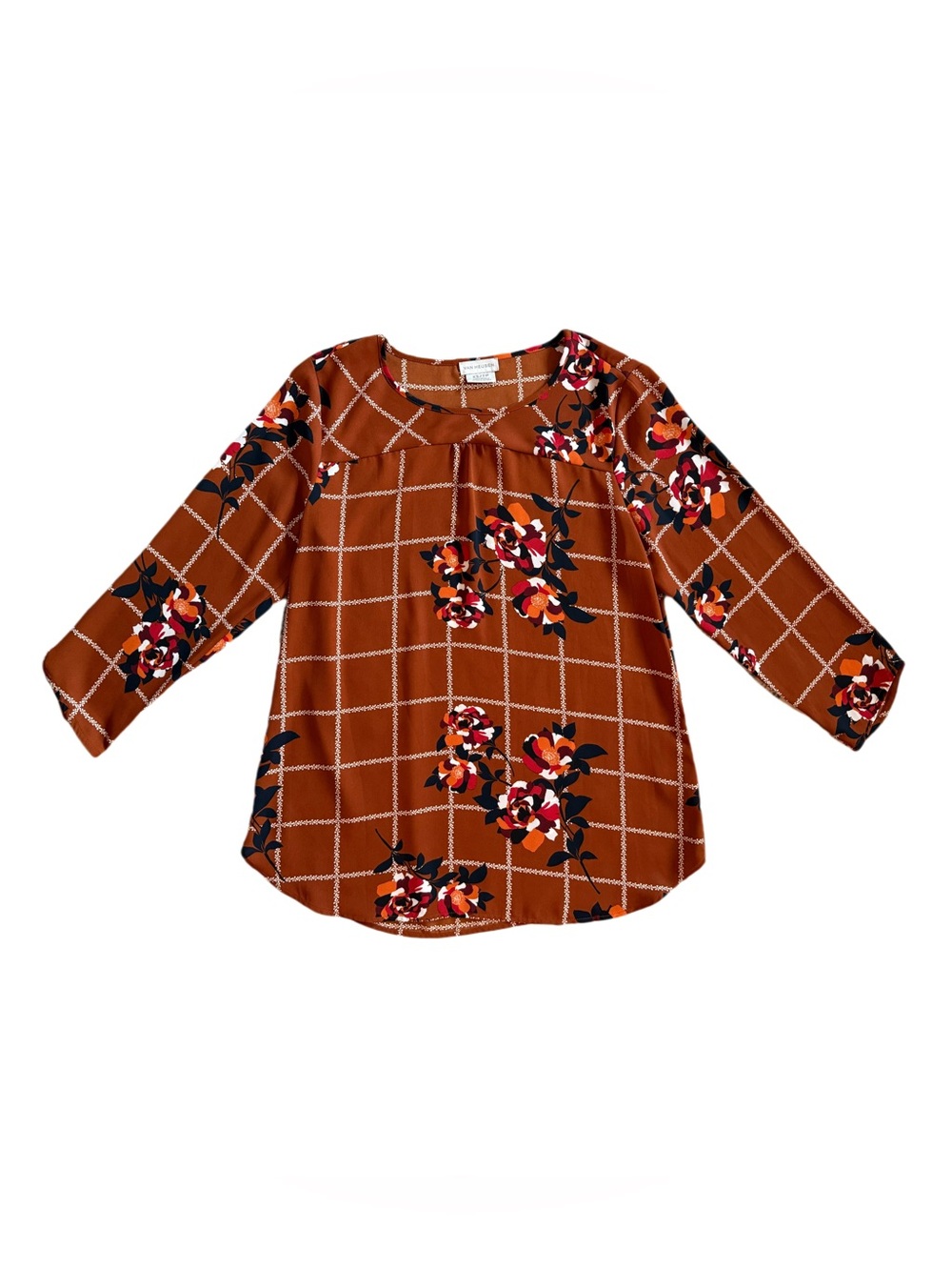 Van Heusen Rust Plaid Floral Long-Sleeve Blouse